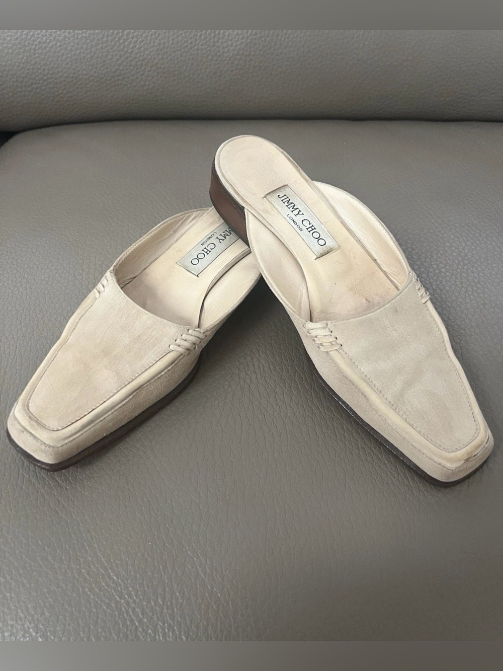 Jimmy Choo women’s Cream Suede Slip-On Loafers